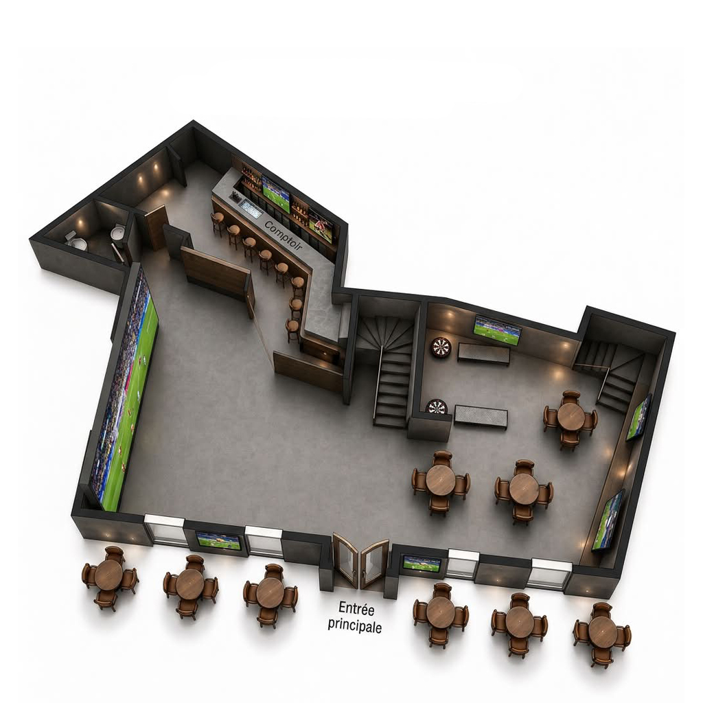 Plan 3D du rez-de-chaussée du GOAT